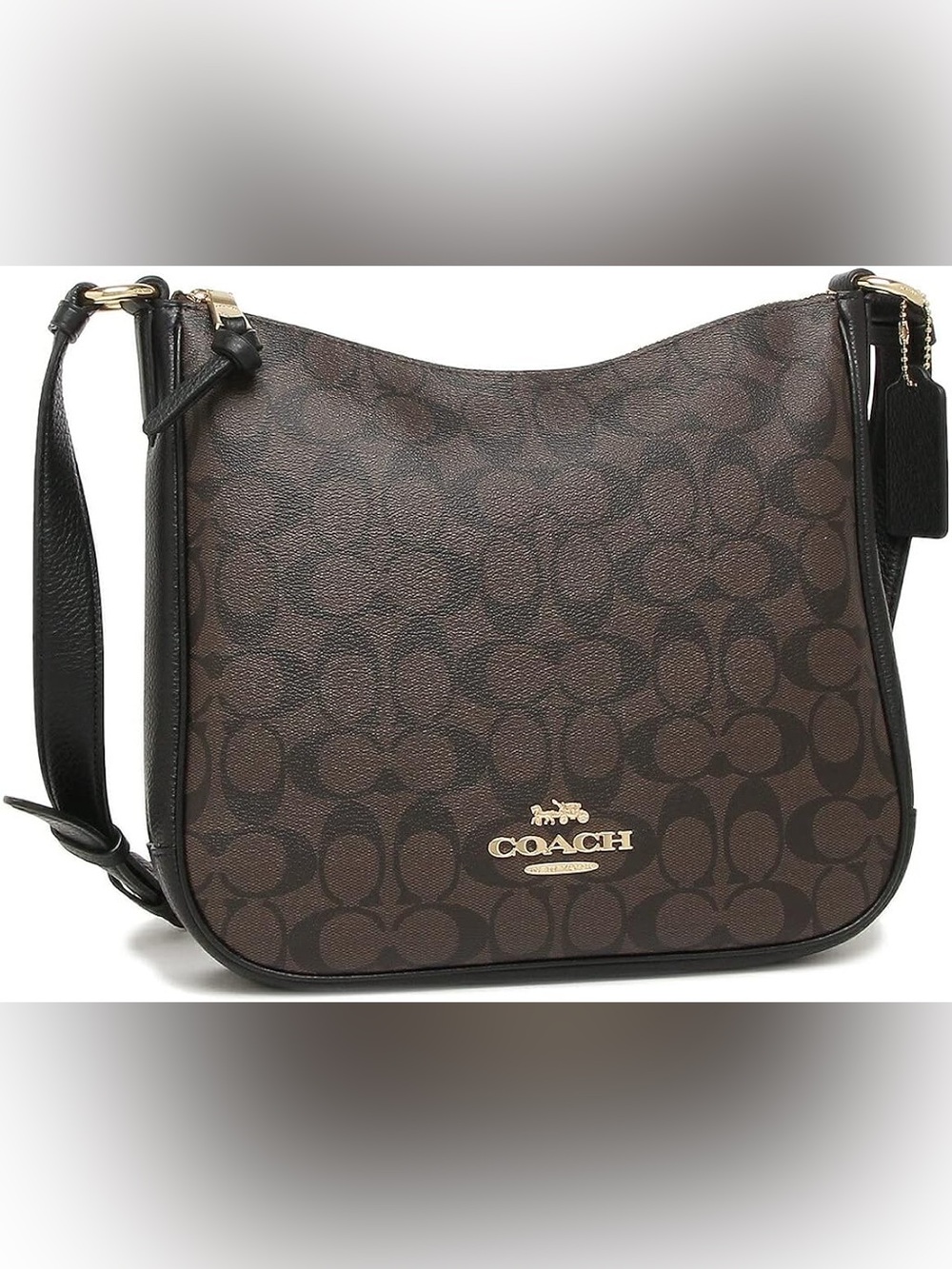 NEW COACH C1649 Ellie File Signature Canvas Brown Black Leather Crossbody Bag